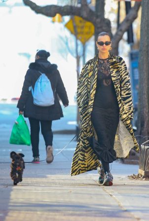 Irina Shayk - In a tiger print coat on the streets of New York