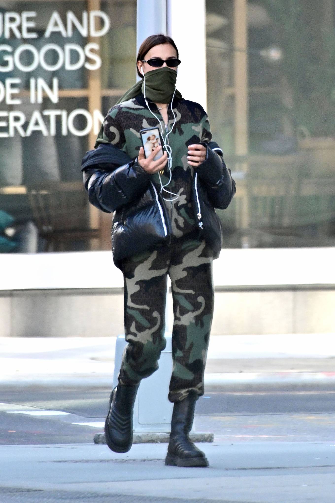 Irina Shayk - In Military Look during lockdown in New York City