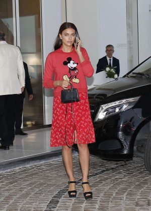Irina Shayk in Red Dress - Leaving her hotel in Cannes