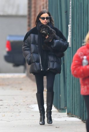Irina Shayk - On a stroll with her dog in New York