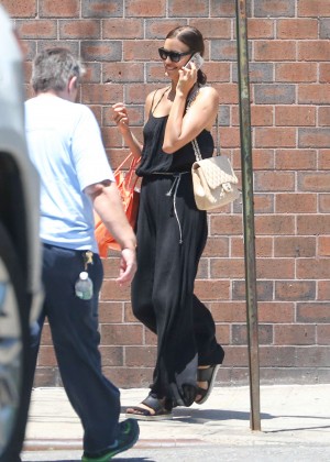 Irina Shayk in Black Jumpsuit Out in NYC