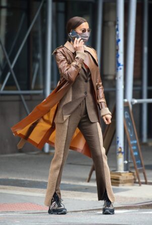 Irina Shayk - Seen in all brown while out in New York