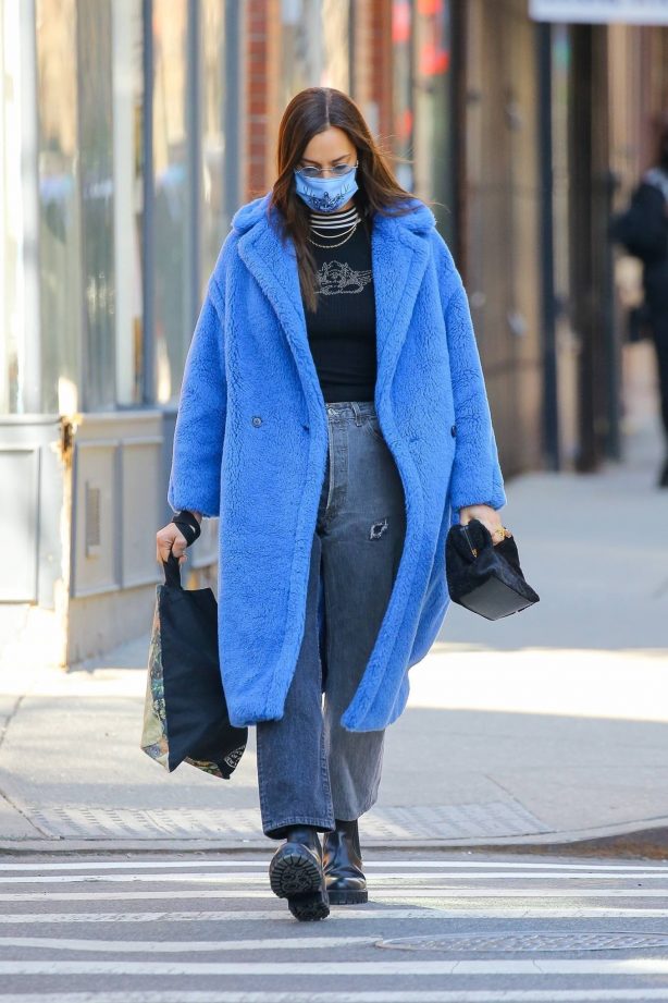 Irina Shayk - Spotted wearing a Max Mara coat in New York