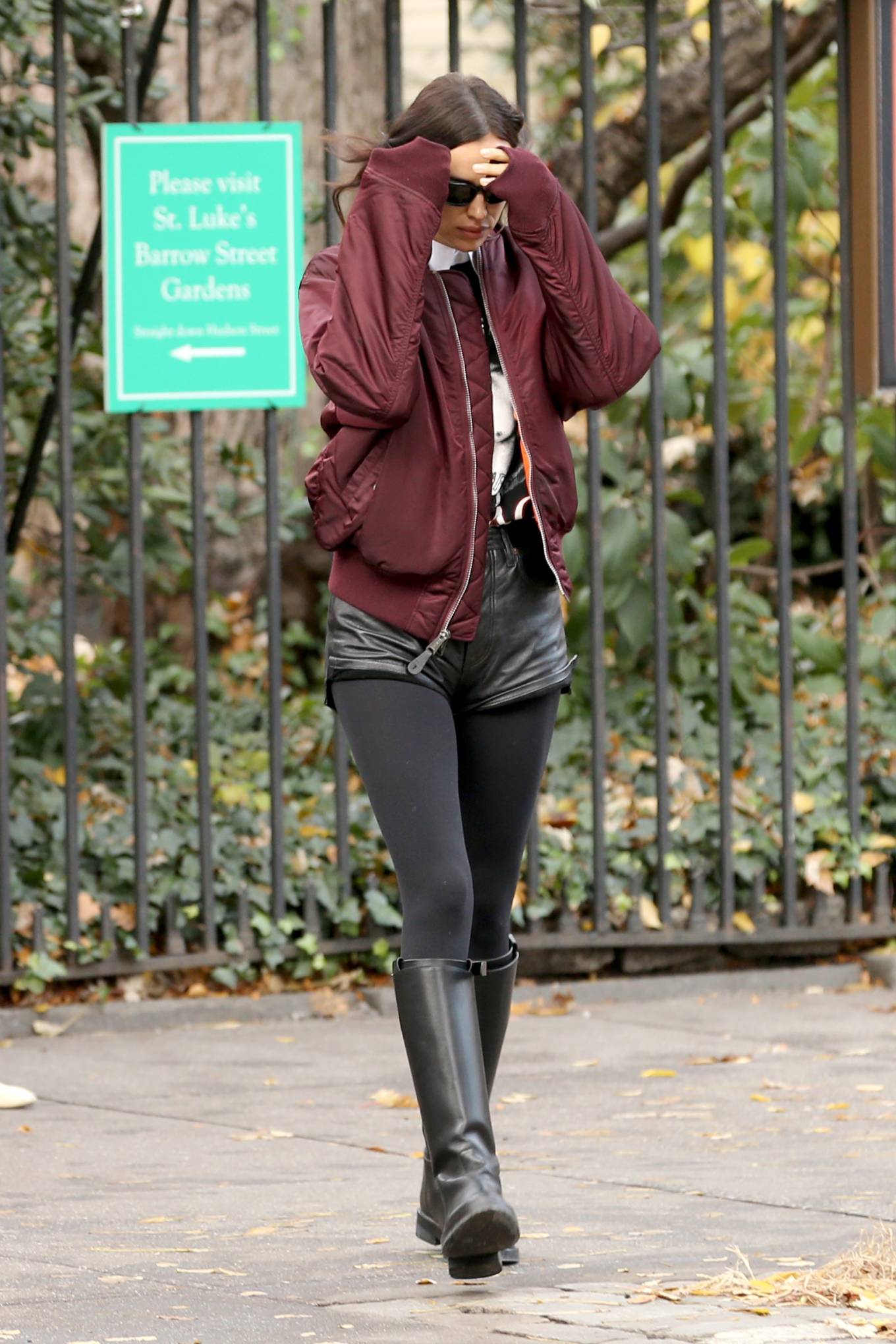 Irina Shayk - Wears black leather pants and black stockings while out in New York