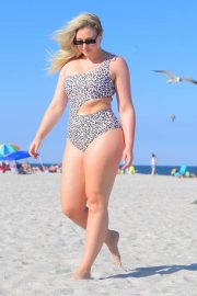 Iskra Lawrence in Animal Print Swimsuit at the beach in New Jersey