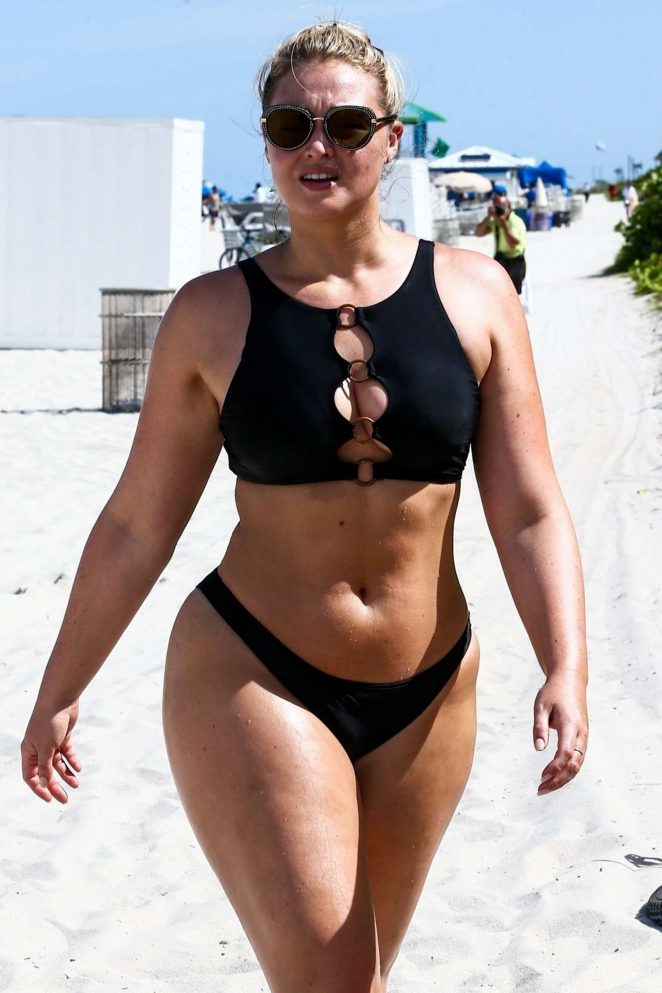Iskra Lawrence in Black Bikini on the beach in Miami