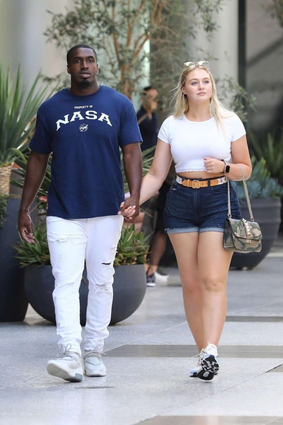 Iskra Lawrence in Denim Shorts - Shopping in Century City