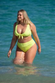 Iskra Lawrence in Neon Bikini on the beach in Miami