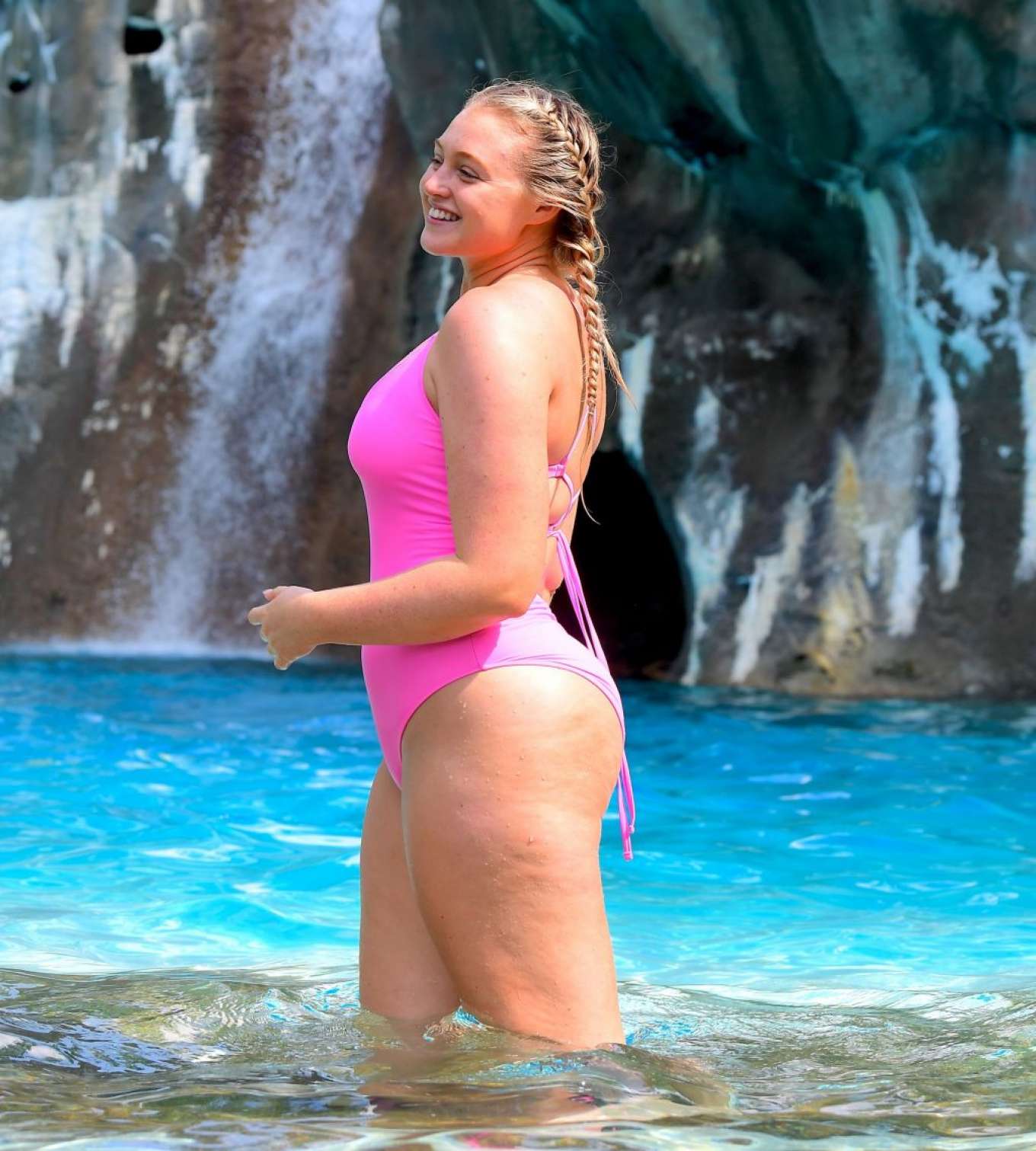 Iskra Lawrence in Pink Swimsuit at Mountain Creek Waterpark in New York. 