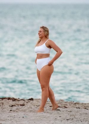 Iskra Lawrence in White Bikini - Photoshoot in Miami Beach