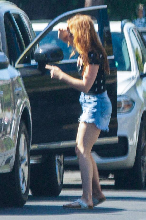 Isla Fisher in Jeans Shorts - Out in Los Angeles