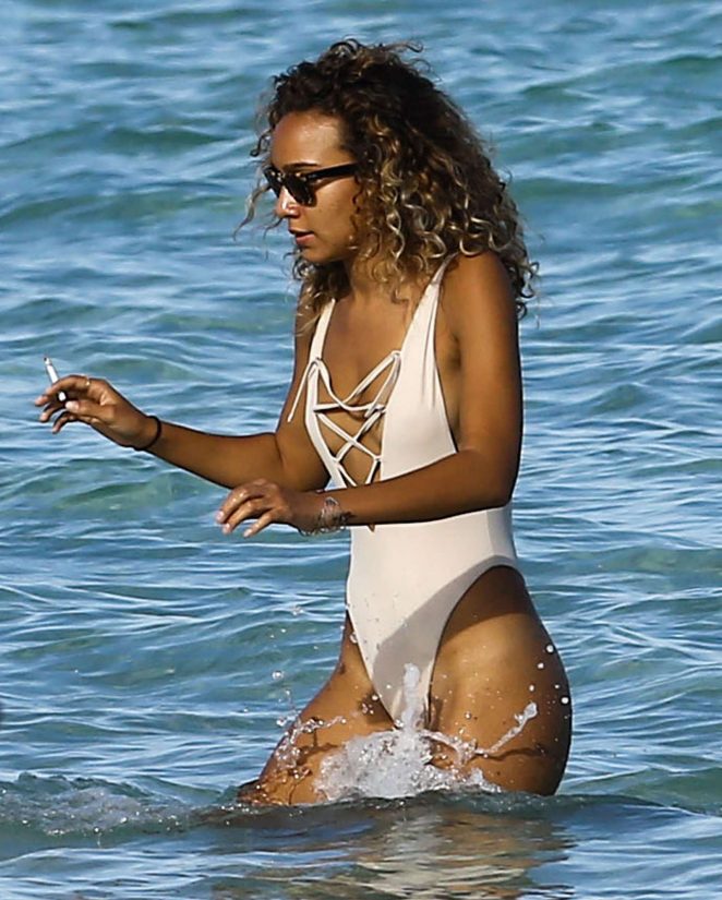 J Lynne in Swimsuit on the beach in Miami