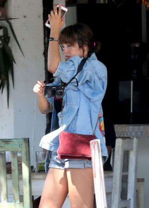 Jackie Cruz in Jeans Shorts out for lunch in Tulum