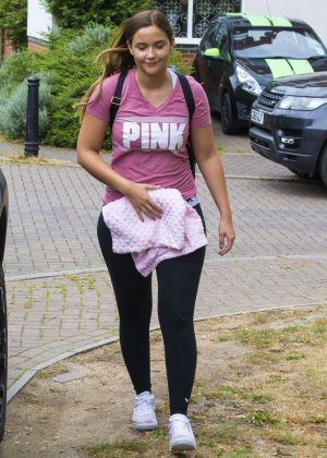 Jacqueline Jossa in Tights Leaves Her Home in London