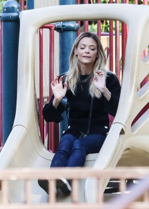 Jaime King at the park with her family in Beverly Hills