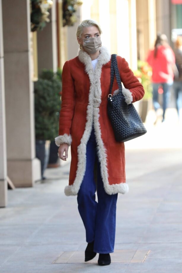 Jaime King - In a red shearling-lined coat in Beverly Hills