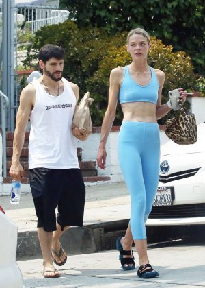 Jaime King in Blue Tights and Sports Bra - Out in Los Angeles