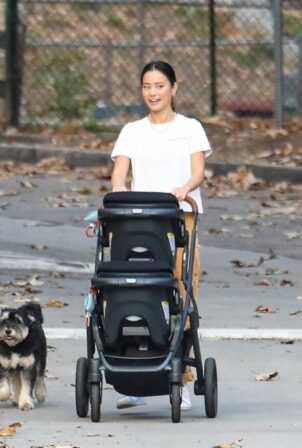 Jamie Chung - On a walk with her babies at Griffith Park in Los Angeles