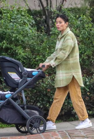 Jamie Chung - Takes her newborn twin boys out for a walk at Griffith Park in Los Feliz