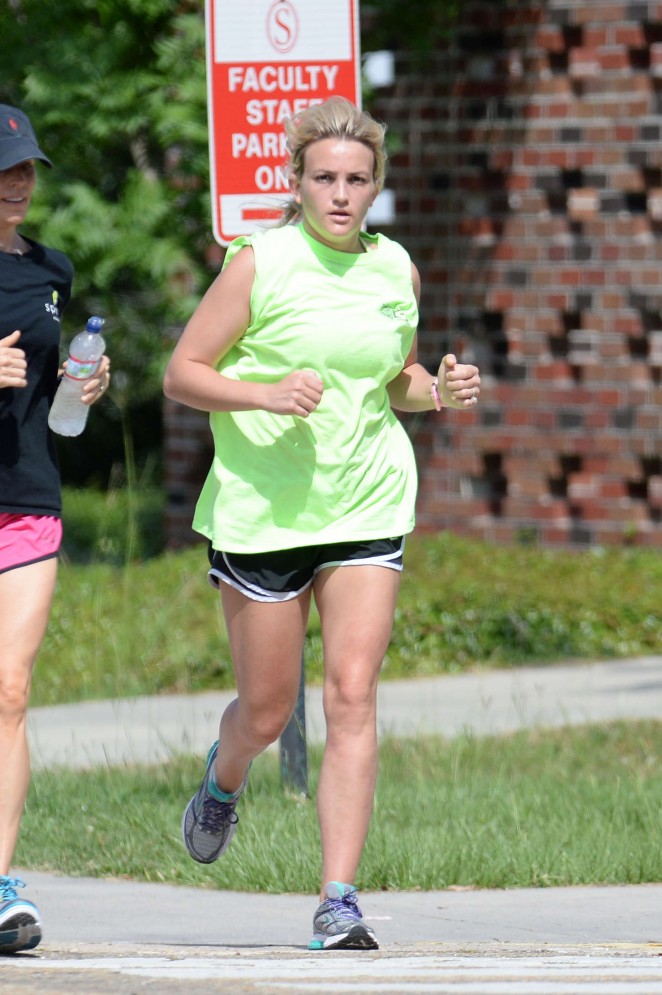 Jamie Lynn Spears in Shorts Jogging in Hammond