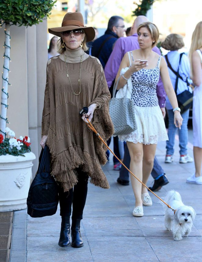 Jane Fonda out with her dog in Beverly Hills