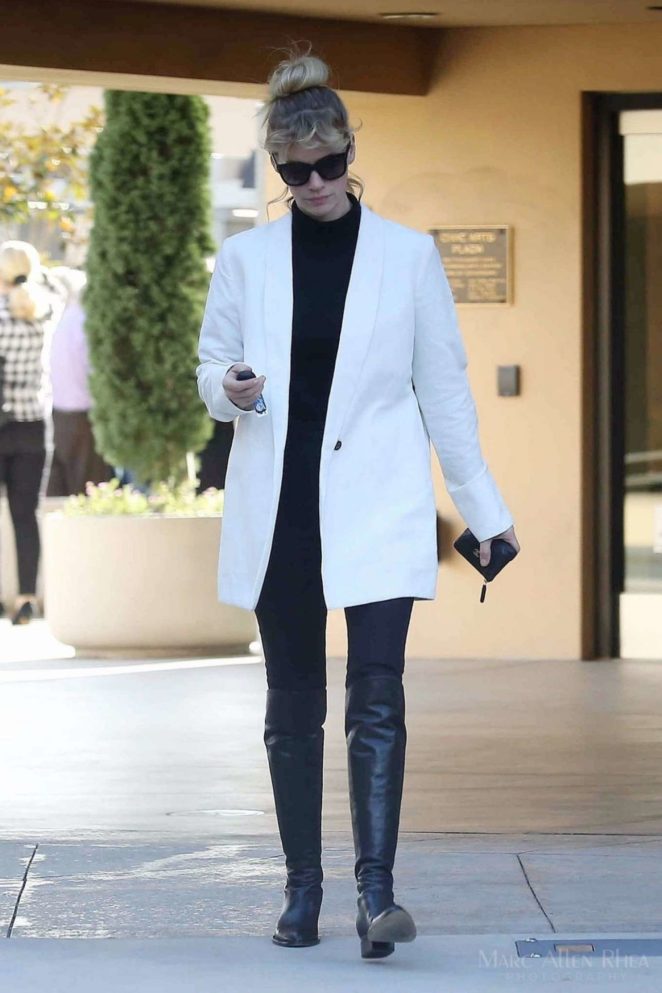 January Jones in White Coat - Out in Los Angeles