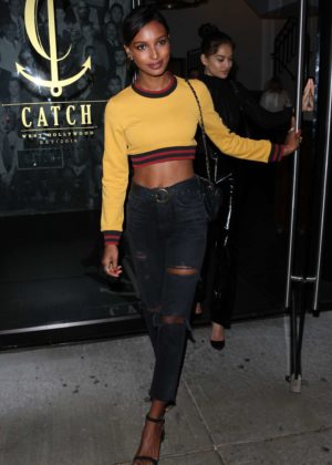 Jasmine Tookes in Ripped Jeans at Catch in West Hollywood