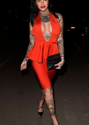 Jemma Lucy in Red Dress Out in Spain