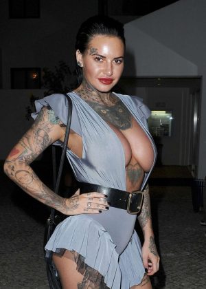 Jemma Lucy in Short Dress Night Out in Portugal
