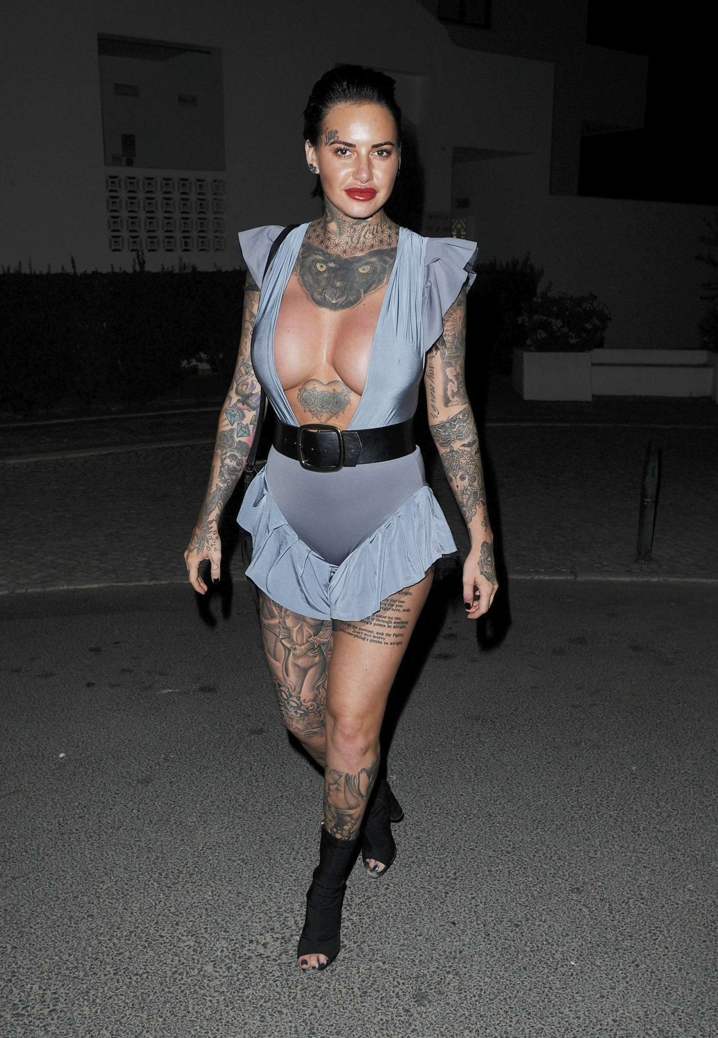 Jemma Lucy in Short Dress Night Out in Portugal. 