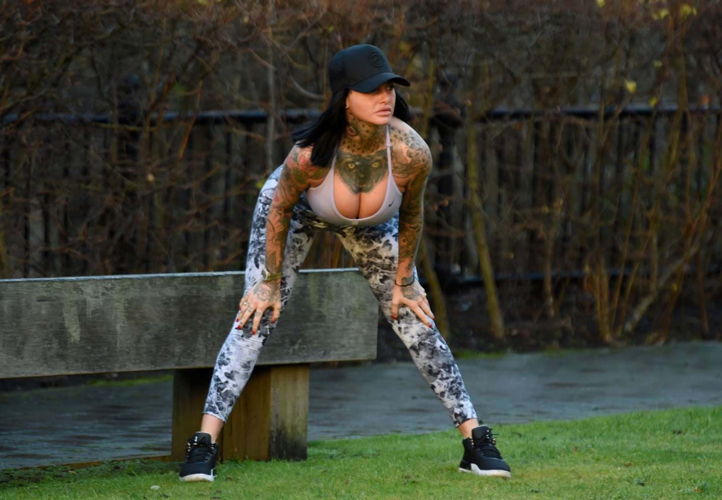 Jemma Lucy in Tights and Sports Bra - Workout in Manchester. 