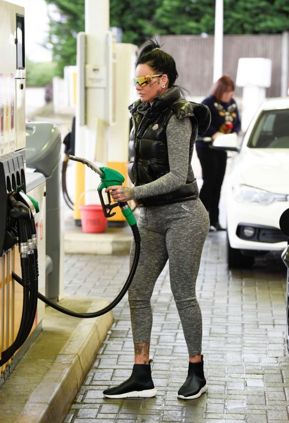 Jemma Lucy in Tights at a gas station in London