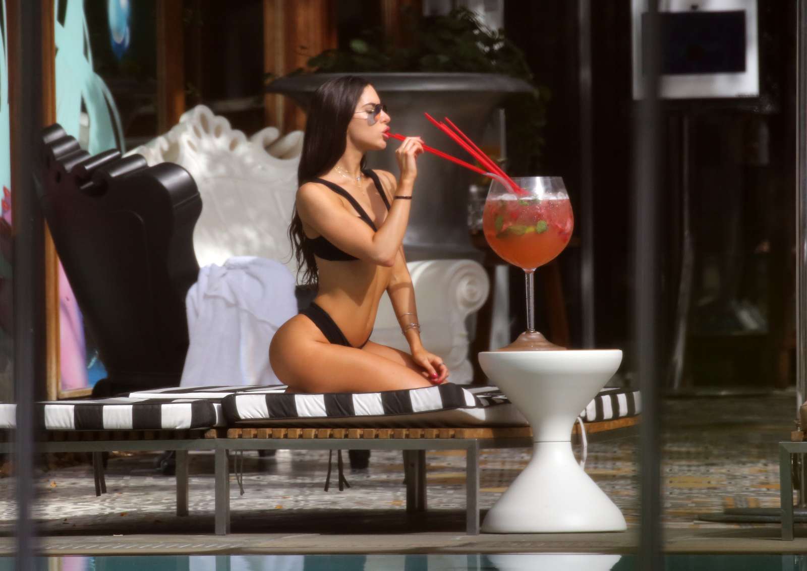 Jen Selter in Black Bikini at the pool in Miami. 