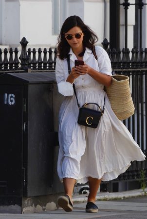 Jenna Coleman in White Dress - Out in London