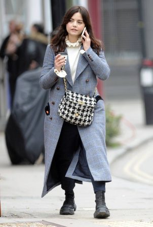 Jenna Coleman - Seen on phone while is out in London