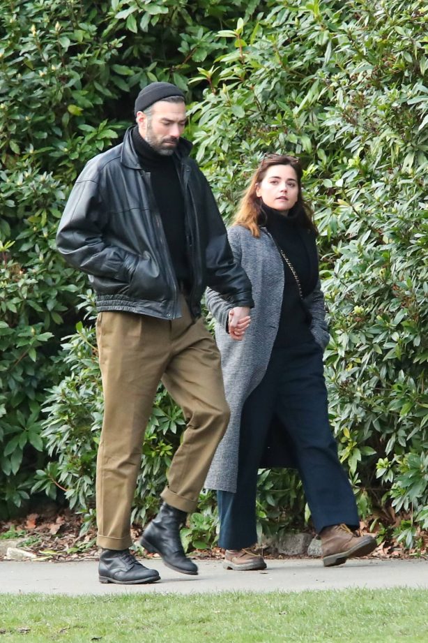 Jenna Coleman - Wears a gold band during a romantic stroll in London