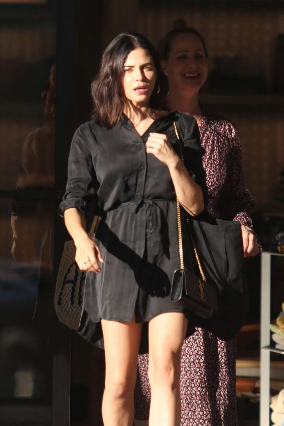 Jenna Dewan in mini black dress heading to Sushi restaurant in LA