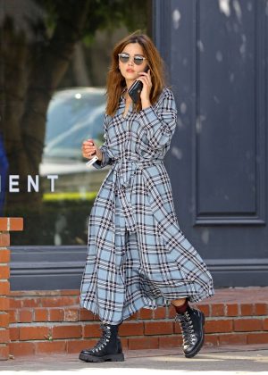 Jenna Louise Coleman in a Plaid Dress - Out in Los Angeles