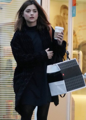 Jenna Louise Coleman in Black Dress out in London