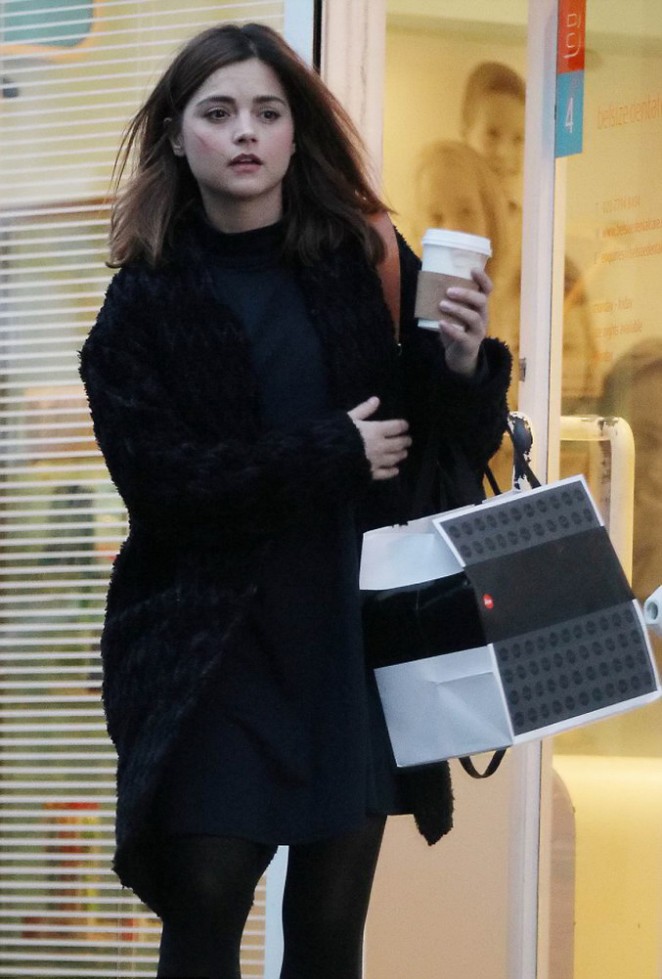 Jenna Louise Coleman in Black Dress out in London