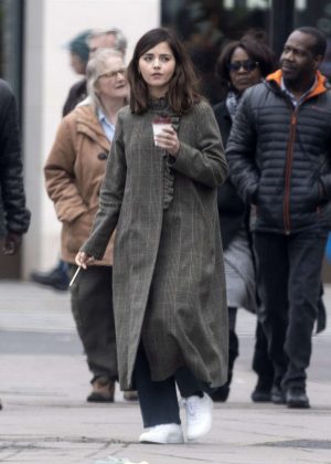 Jenna Louise Coleman in Long Coat - Out in London