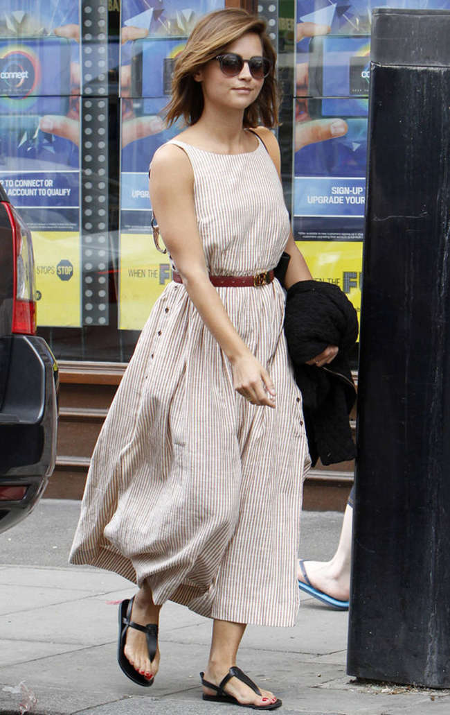 Jenna Louise Coleman in Long Dress Out in London