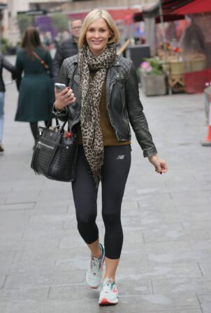 Jenni Falconer - Exit from Smooth radio wearing an animal print scarf in London