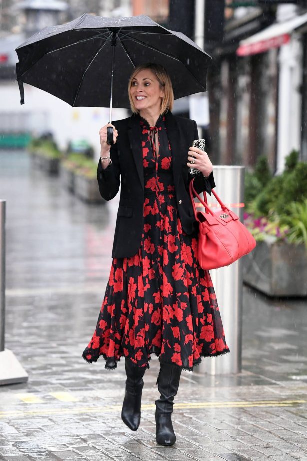 Jenni Falconer - In a black florall dress at Global Studios in Central London