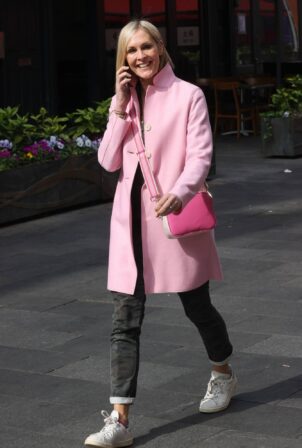Jenni Falconer - In a pink coat at Smooth radio in London