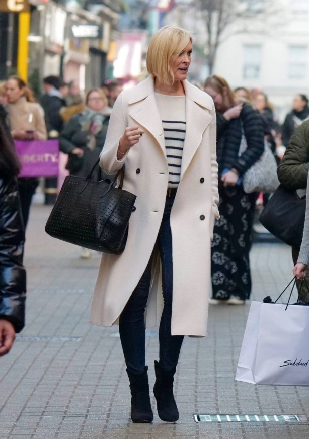 Jenni Falconer - In a white coat while spotted shopping at Sweaty Betty in London
