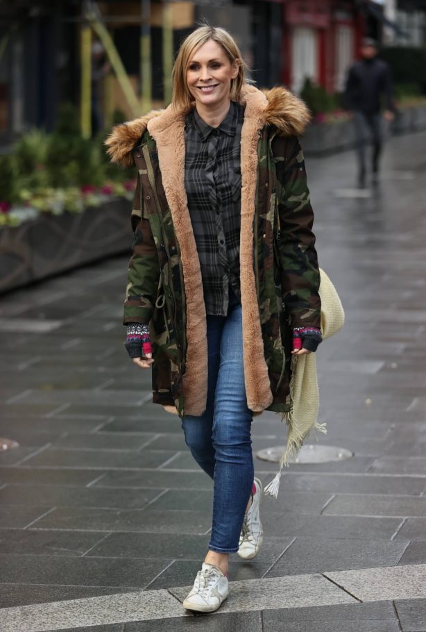 Jenni Falconer - In camouflage coat at Smooth radio in London