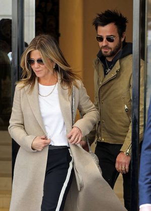 Jennifer Aniston and Justin Theroux Leaving the Chanel store in Paris