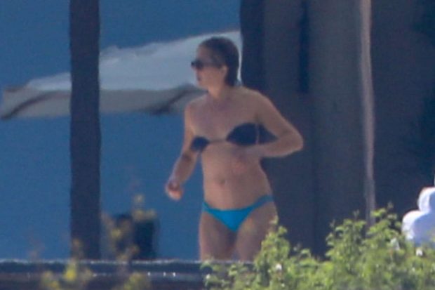 Jennifer Aniston in Blue and Black Bikini in Cabo San Lucas