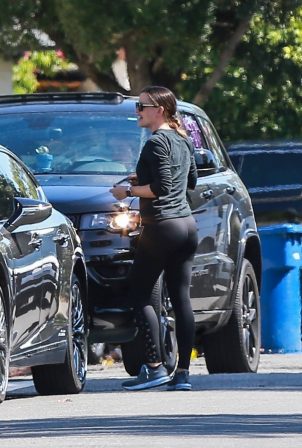 Jennifer Garner in Tights at a drive-by birthday party in Pacific Palisades